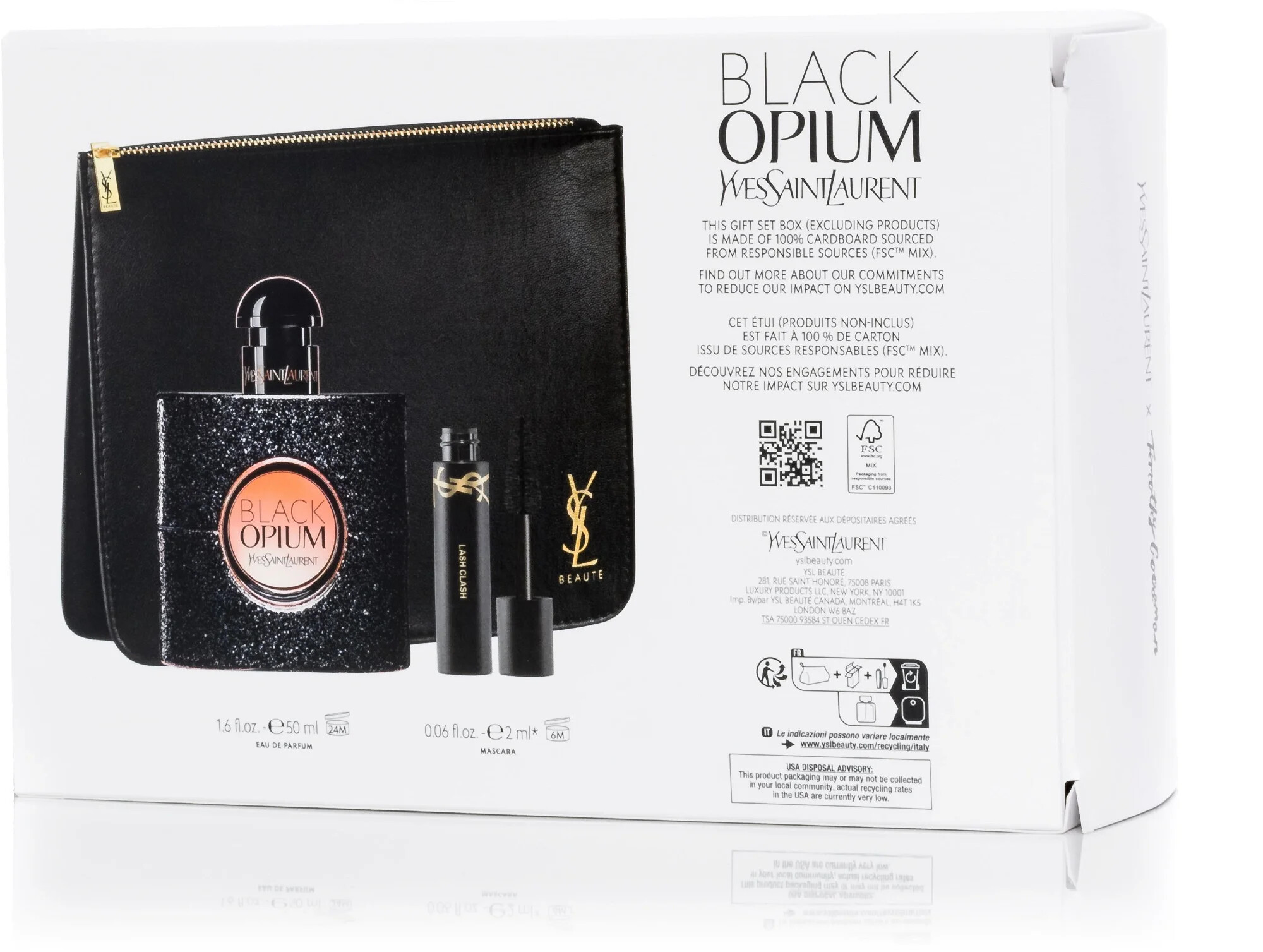 Yves Saint Laurent Black Opium dárková sada pro ženy parfémovaná voda 50 ml + řasenka Mini Lash Clash 2 ml + toaletní taštička